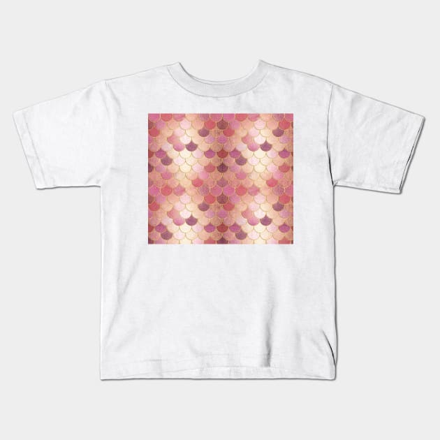 Rose Gold Shimmer & Gold Mermaid Scale Pattern Kids T-Shirt by tanyadraws